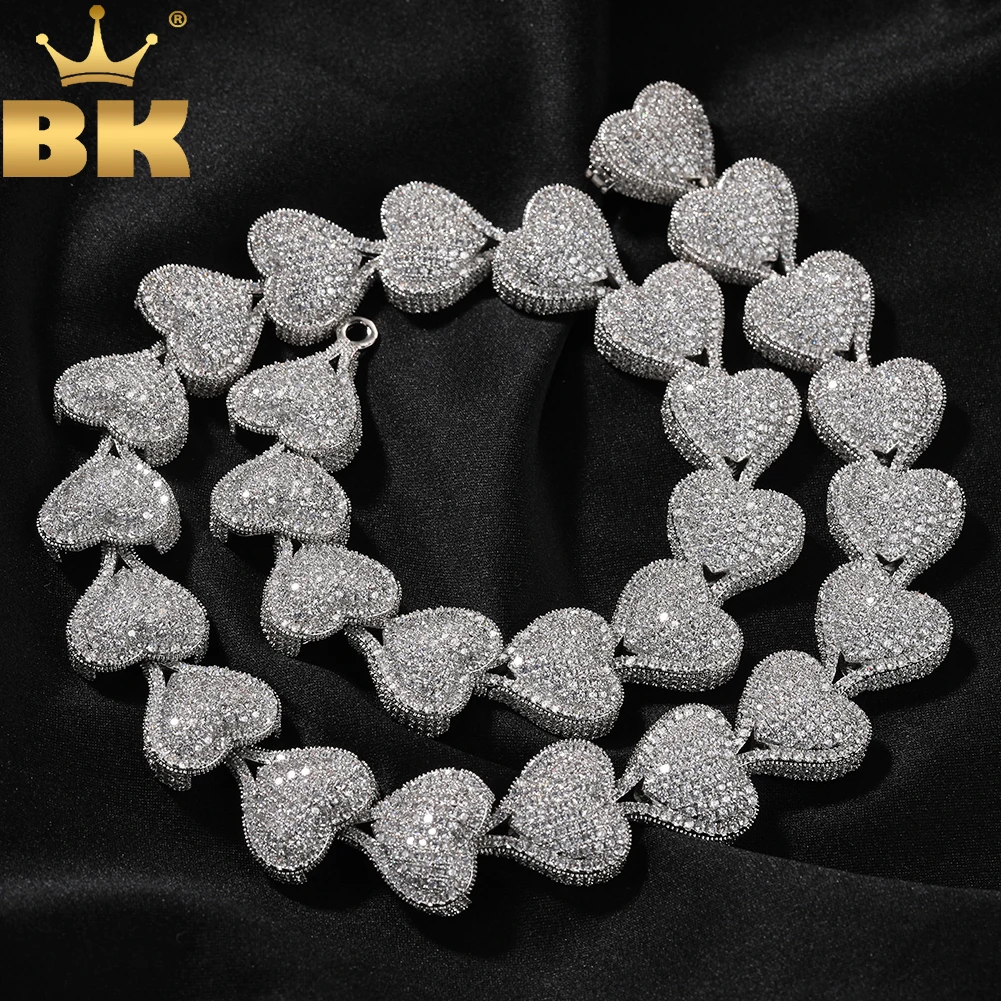 THE BLING KING 17mm Heavy Heart Necklace Micro Paved Out Cubic Zirconia Link Chain Best Gift For Women Girl Hiphop Jewelry