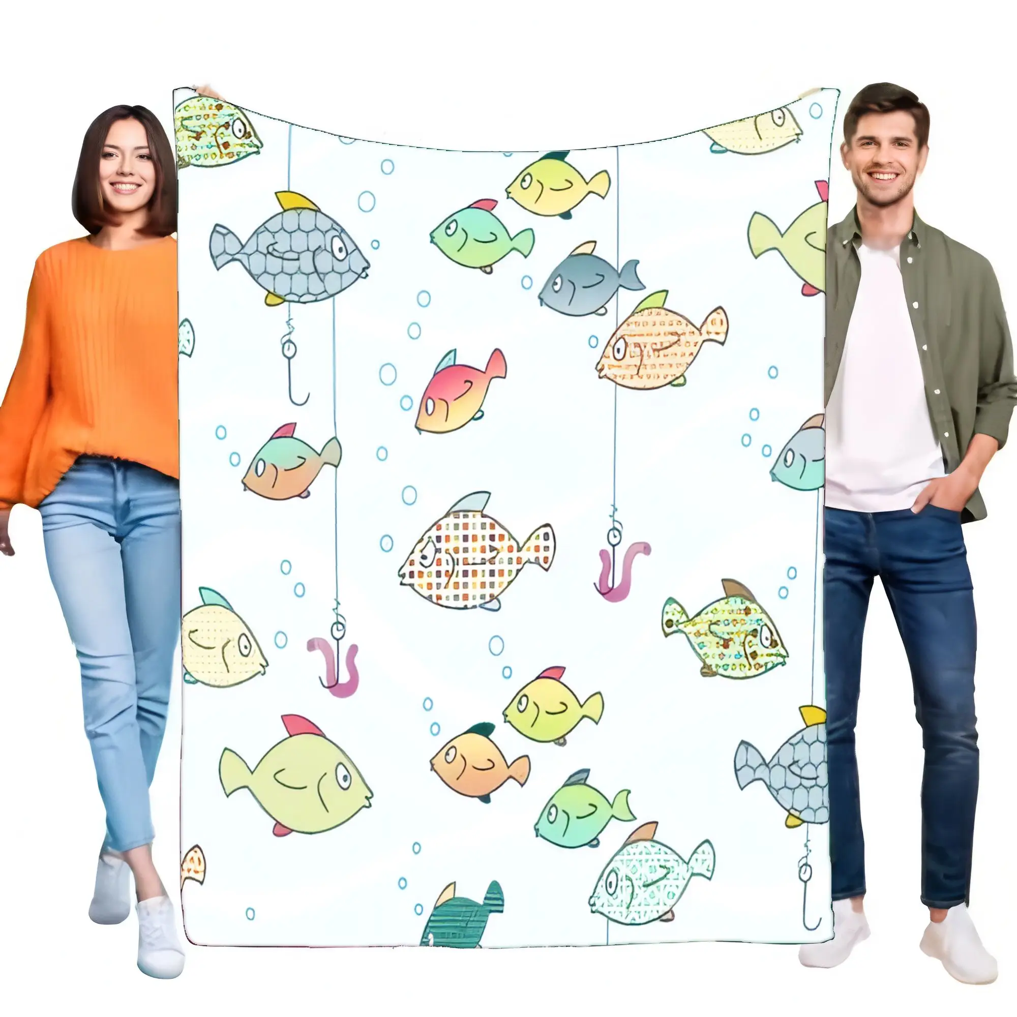 Colorful Fish Pattern Blanket Soft Cozy Throw for Home Decor, Lightweight Bed Sofa Cover Perfect for Kids and Adults, Ideal Birt