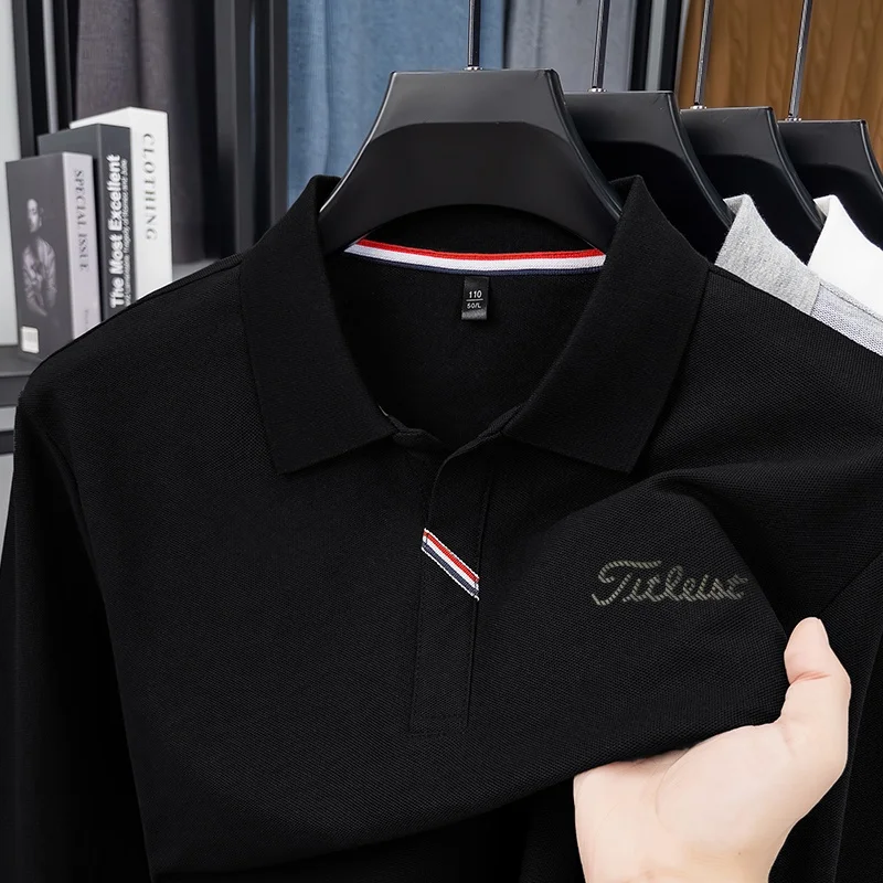 Trendiges Frühling-Herbst-Komfort-Herren-Polohemd mit Print, Original Warmes Einfarbiges Langarm-T-Shirt, Lässige Pendler-Herrenbekleidung – Detail 8