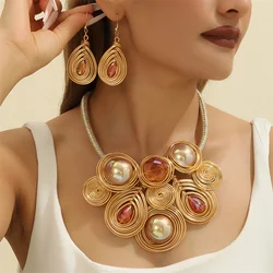 New African Flowers Jewelry Set Aluminium Wire Necklace Earrings Set For Women Party Wedding Dress