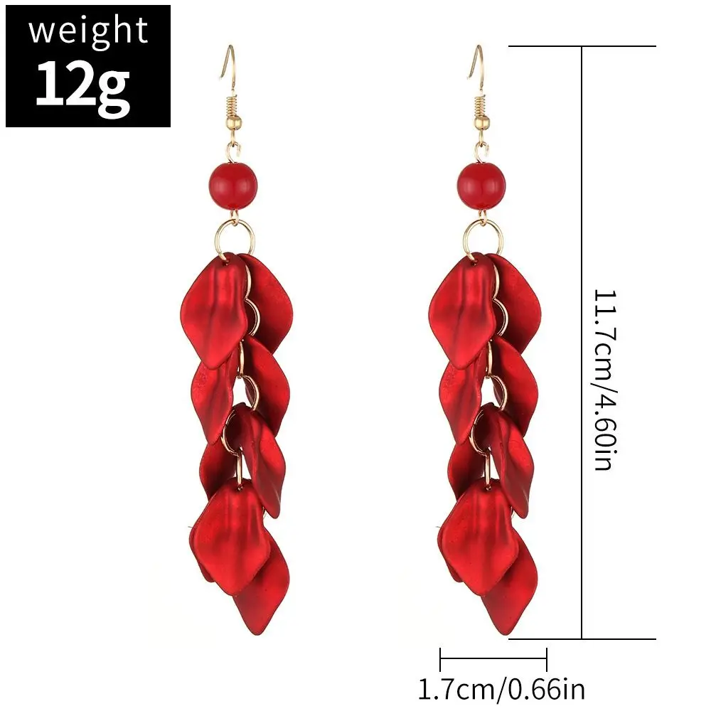Elegant Retro Petal Leaves Drop Earrings Exaggerated Solid Color Long Tassel Earrings Eardrop Gifts