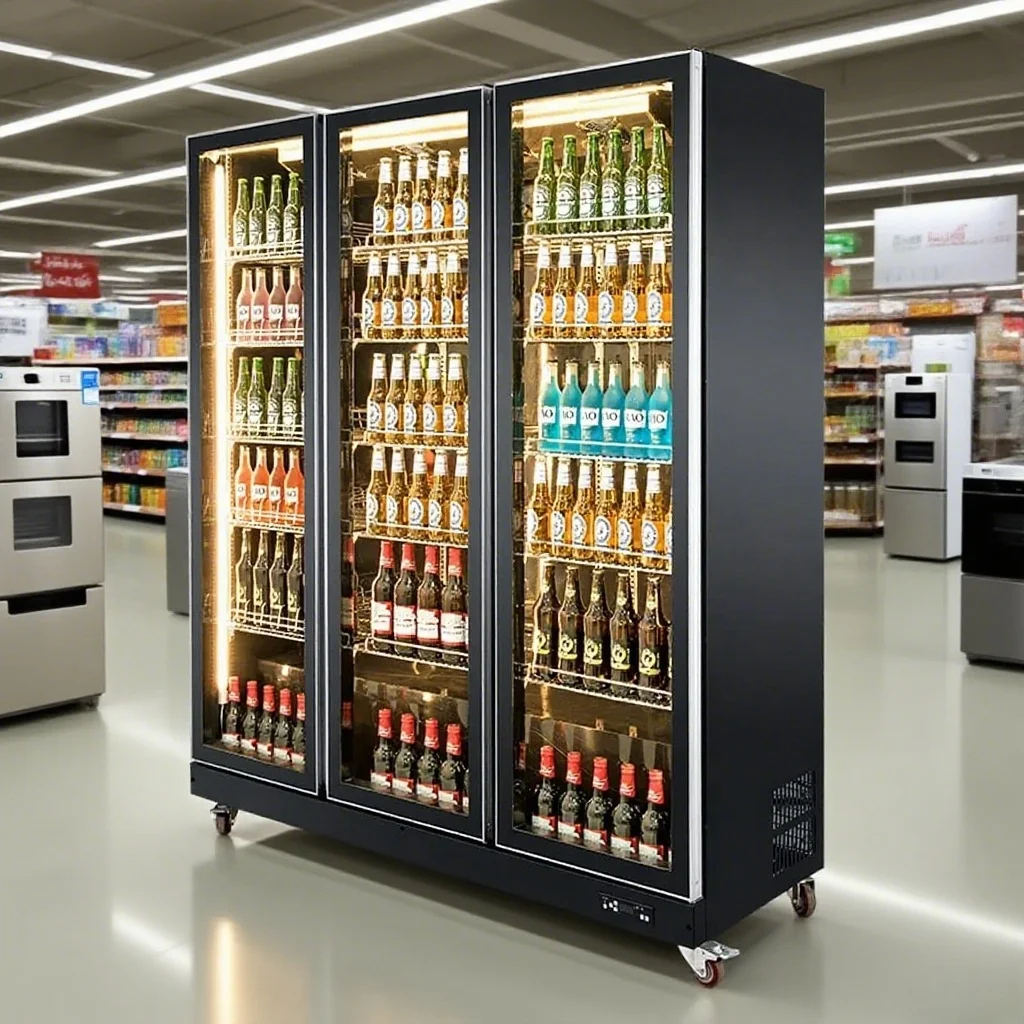 

Commercial Double Door Upright Refrigerator with Glass Display Showcase Single-Temperature Cooler for Drinks Best for Business