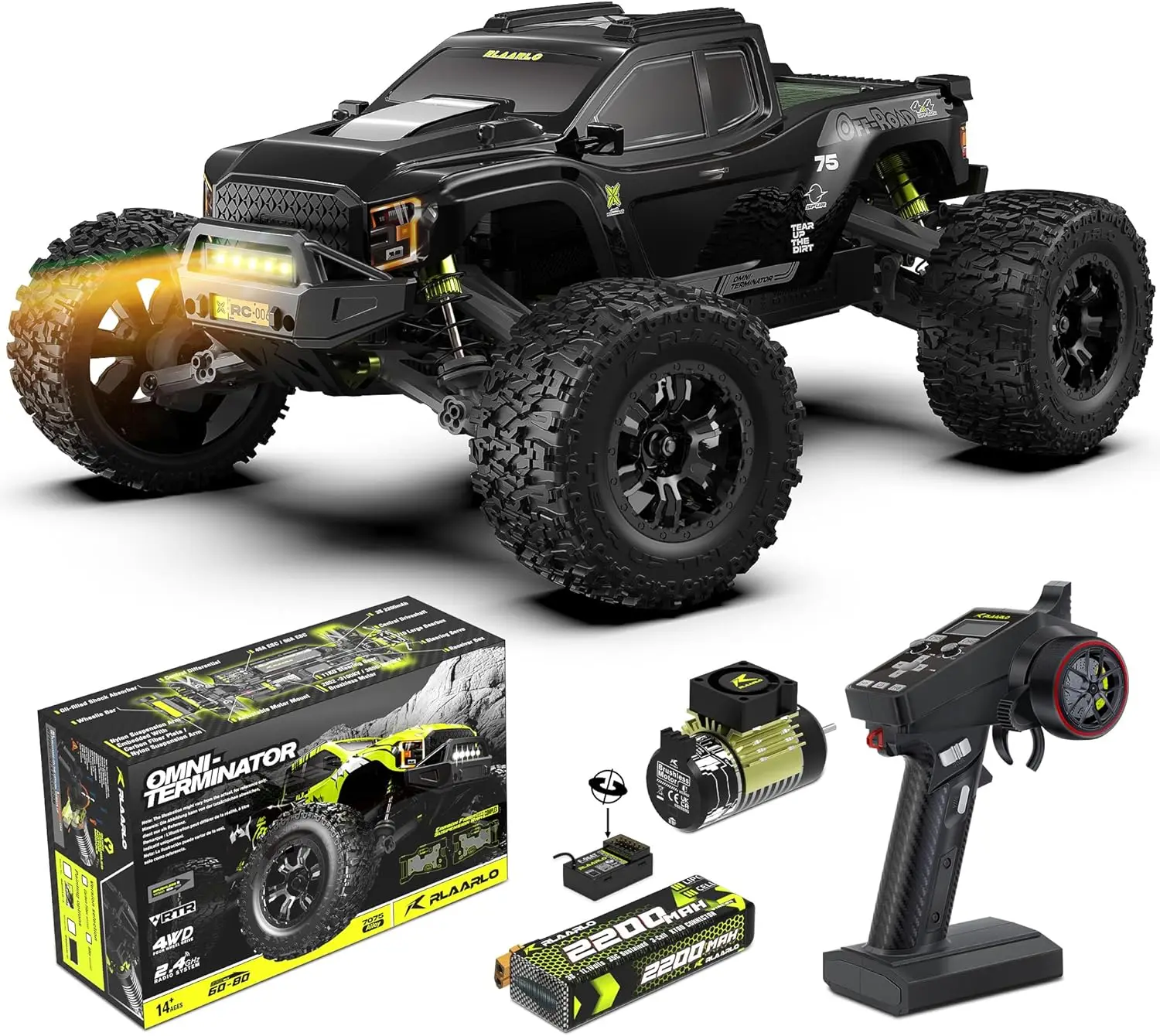 Brushless RC Cars 4WD 50 MPH High Speed Monster Truck Waterproof Carbon Fiber Black for Ages 8 and Up
