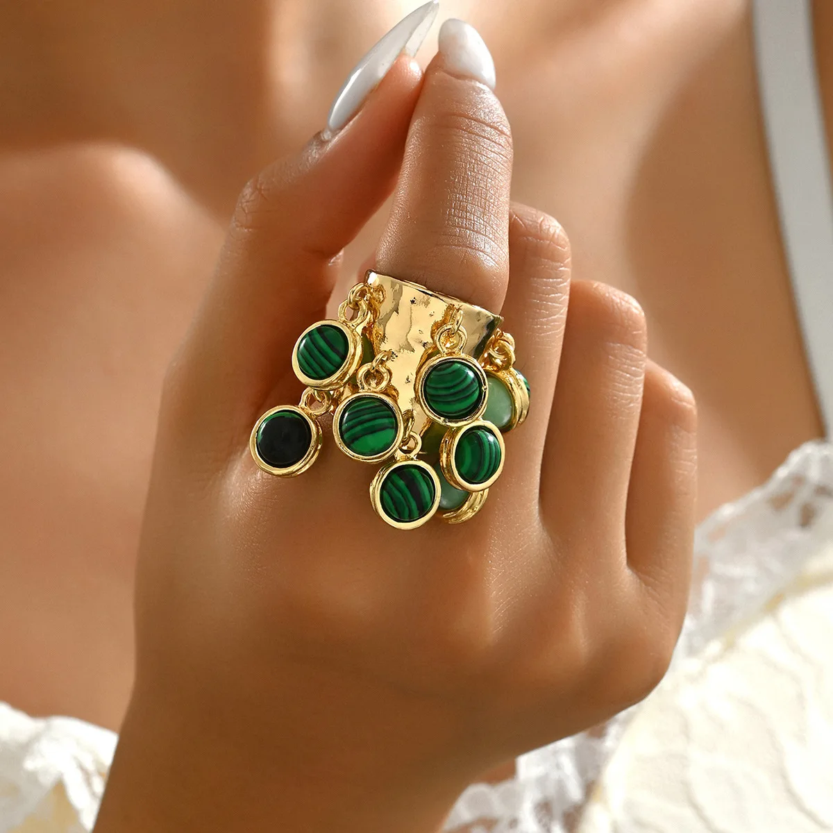 Летнее женское регулируемое кольцо, индивидуальное, инкрустированное разноцветными драгоценными камнями