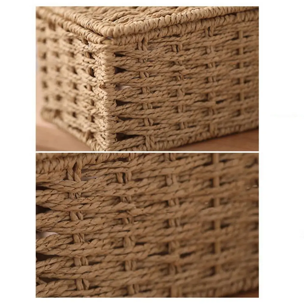Creative Imitation Rattan Woven Tissue Box Large Capacity Vintage Paper Towel Box Tissue Storage Organizer Dining-table