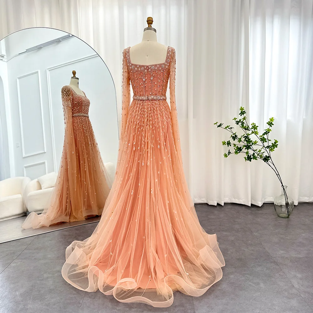 Sharon Said Sage Green Luxury Evening Dress for Women Wedding Square Neck Cap Sleeves Muslim Formal Party Gowns SS494 Customized image 5