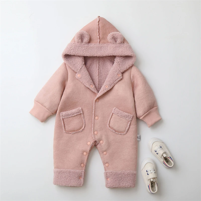 

Newborn Baby Faux Fur Bodysuit 2025 New Fashion Autumn Winter Boys Girls Clothes Warm Infant Jumpsuit Hooded Baby Jacket 0-18M