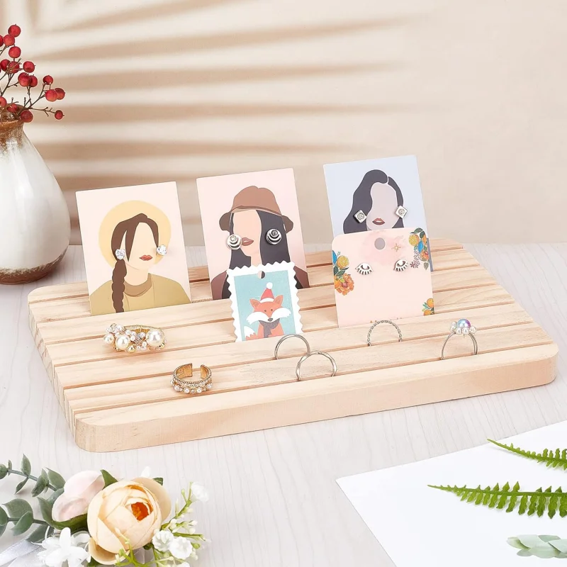 Natural Wood Earring Display Stand with 6 Slots