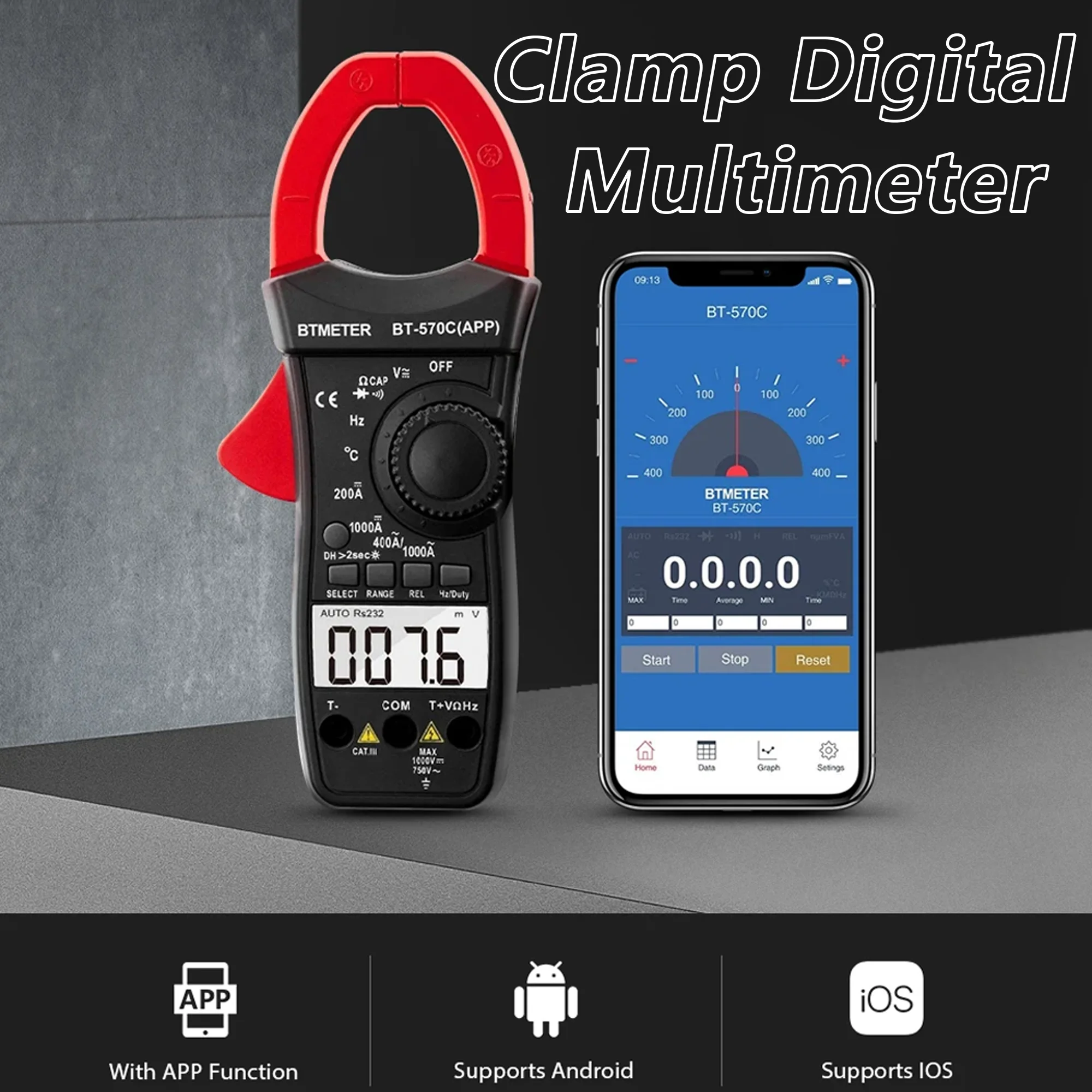 BT-570C-APP Advanced Clamp Multimeter – 1000 A AC/DC-Messung, multifunktionales Spannungs- und Temperaturprüfgerät 51,2 nF ~ 100 uF