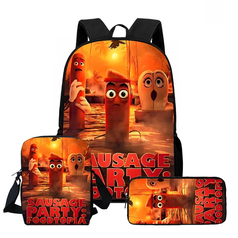 Cartoon Sau-sa-ge Par-ty Foo-dto-pia Rucksack mit Umhängetaschen, Bleistifttaschen für den Kindergarten, leichte Schultaschen für Kinder