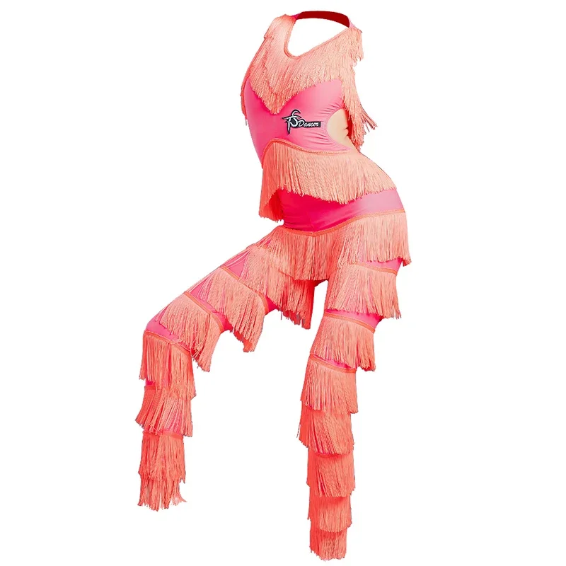 Nieuwe Latin Dance Jurk Meisjes Kleding Dans Performance Pak Kinderen Franje Jumpsuit Vrouwen Mouwloze Kwast Latin Broek