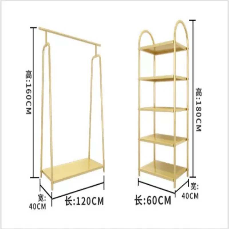 High-endGold Simple Clothing Rack Clothing Store Display Rack Floor-to-ceiling Women's Clothing Store Shelf Wrought Iron ShelfLC