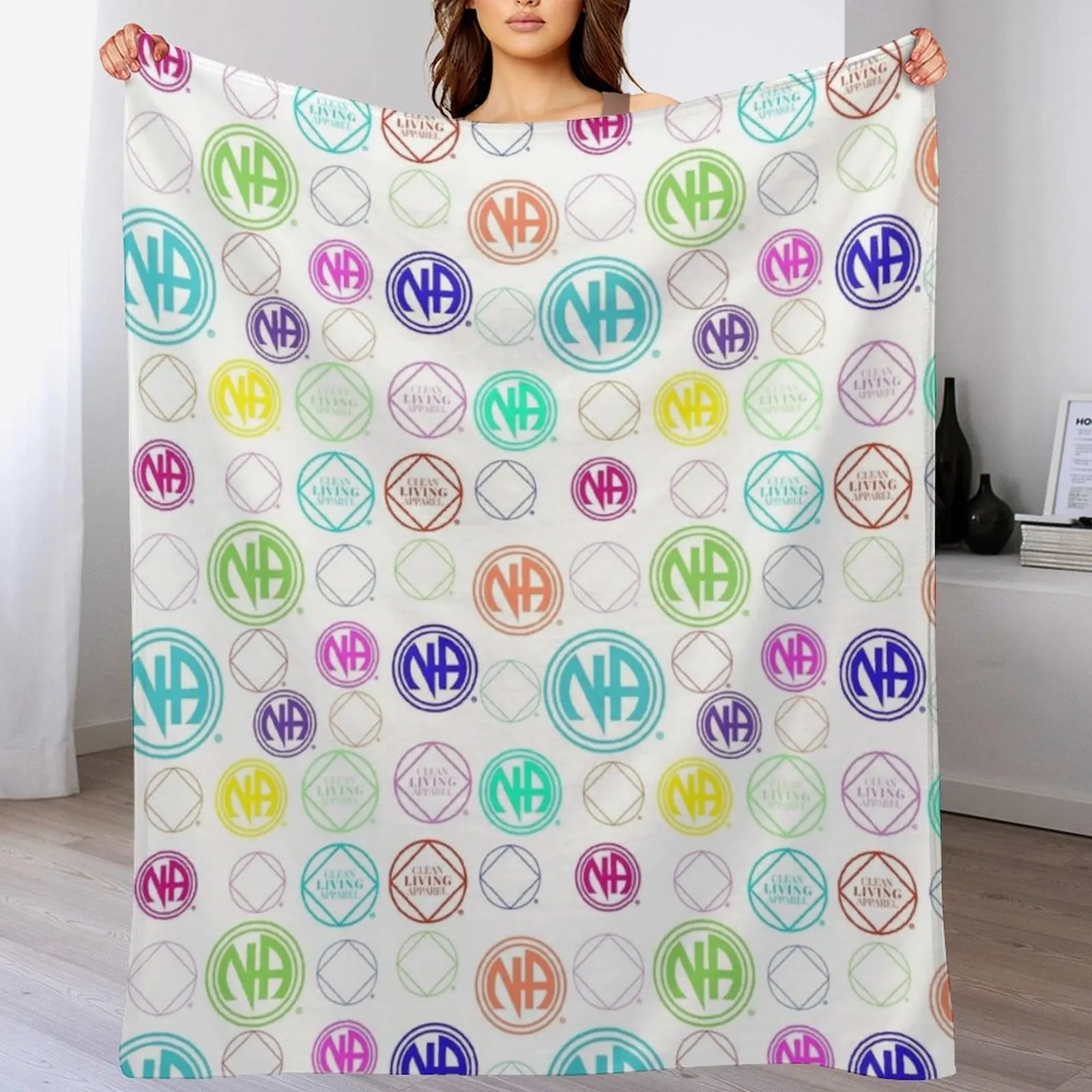 Colorful NA Symbols and Logos Narcotics Anonymous Gift Throw Blanket Versatile Cozy Throw Blanket for All Occasions