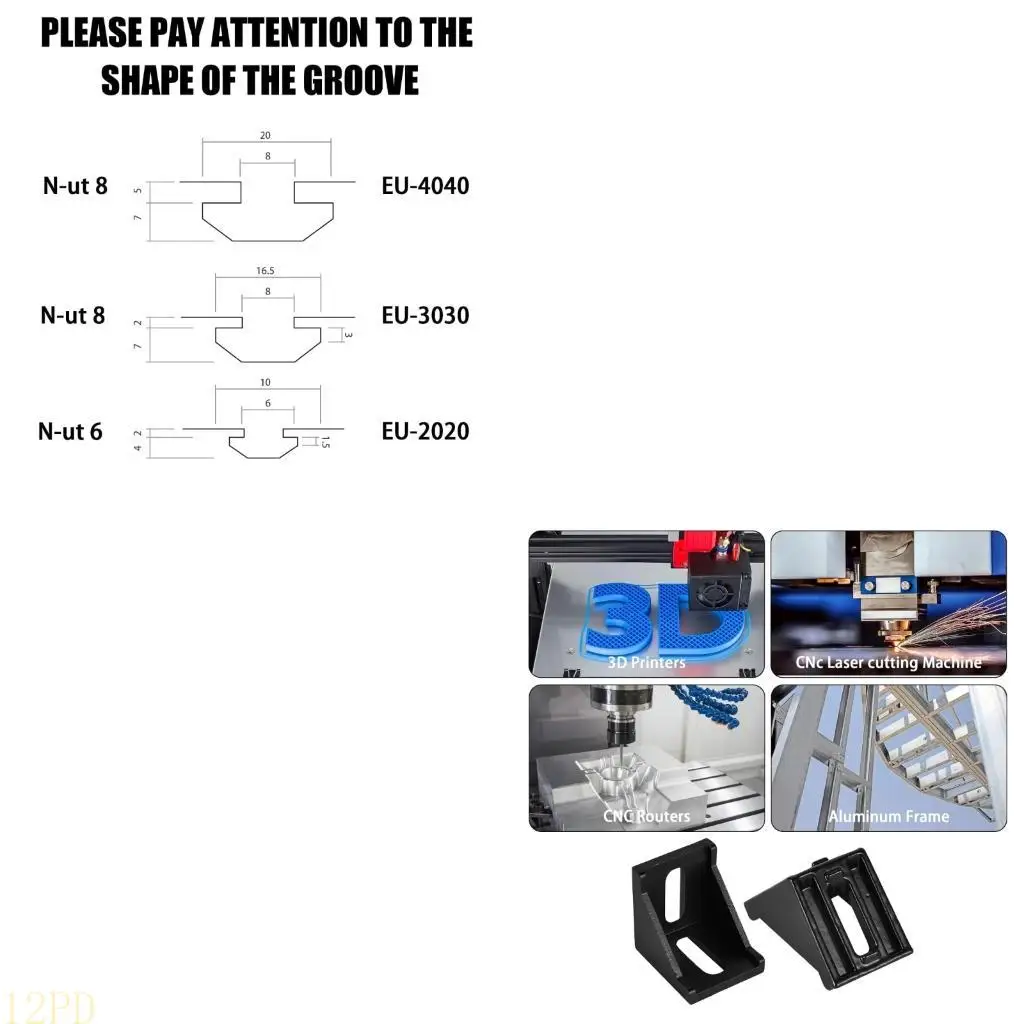 12PD Resilient Metal Profile Fasteners 90 Degree Connection Supports For 3D Printer Structures Cabinet Strengthening Building