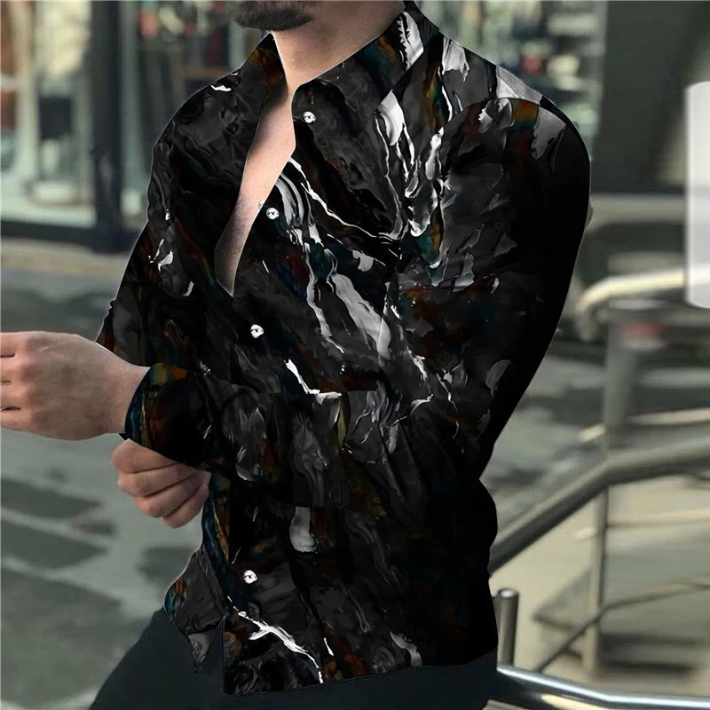 Men's Shirt Light-spot Pattern Geometric Lapel Outdoor Street Long Sleeve Shirts 2024 Fashion New Design Casual Long Sleeve Tops