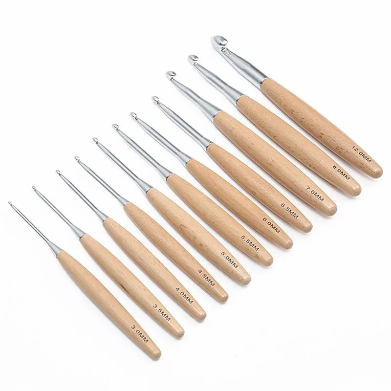 3-12mm Wooden Handle Crochet Hook for Needlework Handmade Crochet for Knitting and Accessories Tool Single Head Wool Crocheting
