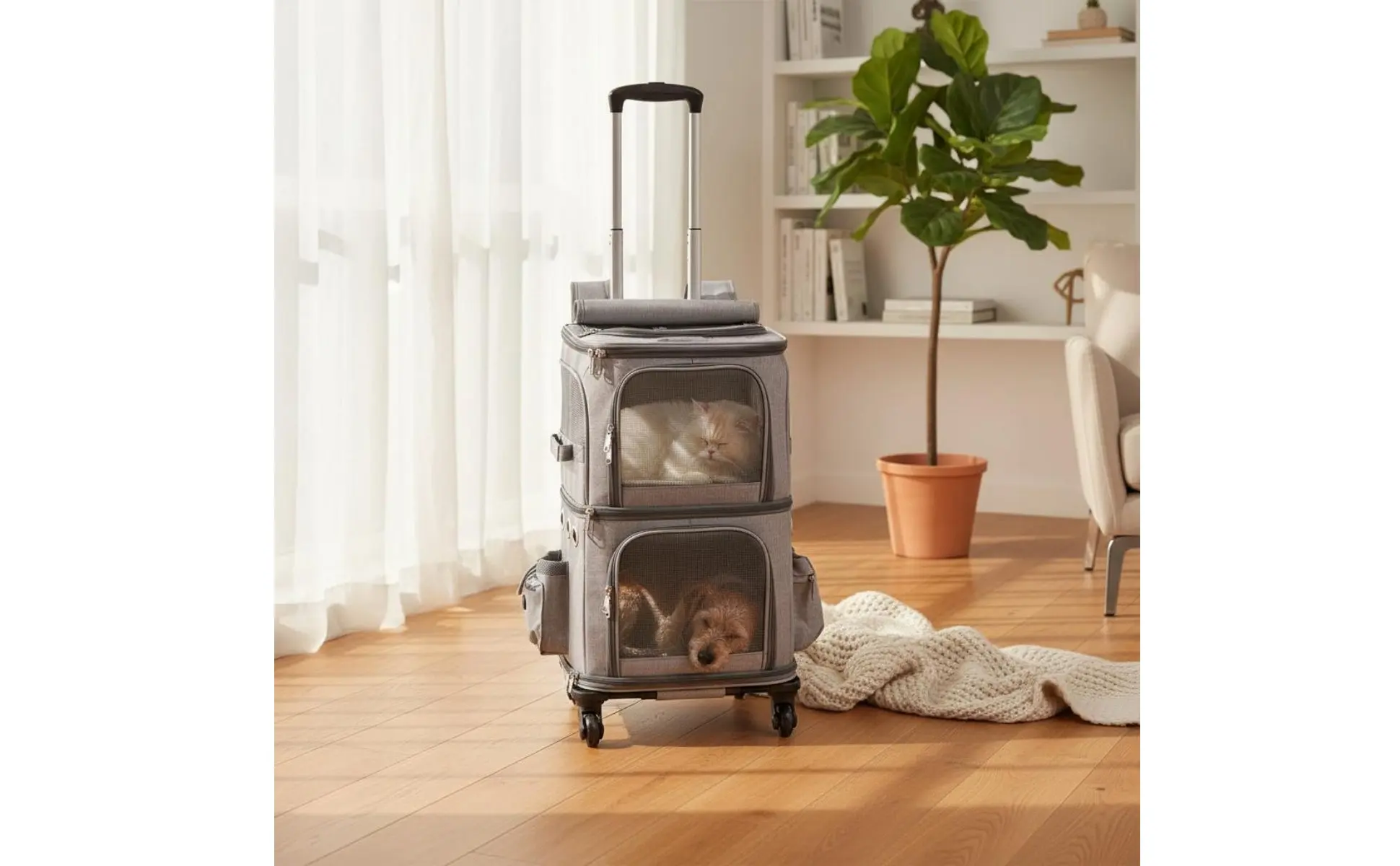 Double-Deck Pet Carrier Breathable Pet Trolley Bag Feline Travel Carrier Side Pockets Dog Travel Bag Scratch-Resistant Double-Deck Pet Carrier Breathable Pet Trolley Bag Feline Travel Carrier Side Pockets Dog Travel Bag Scratch-Resistant
