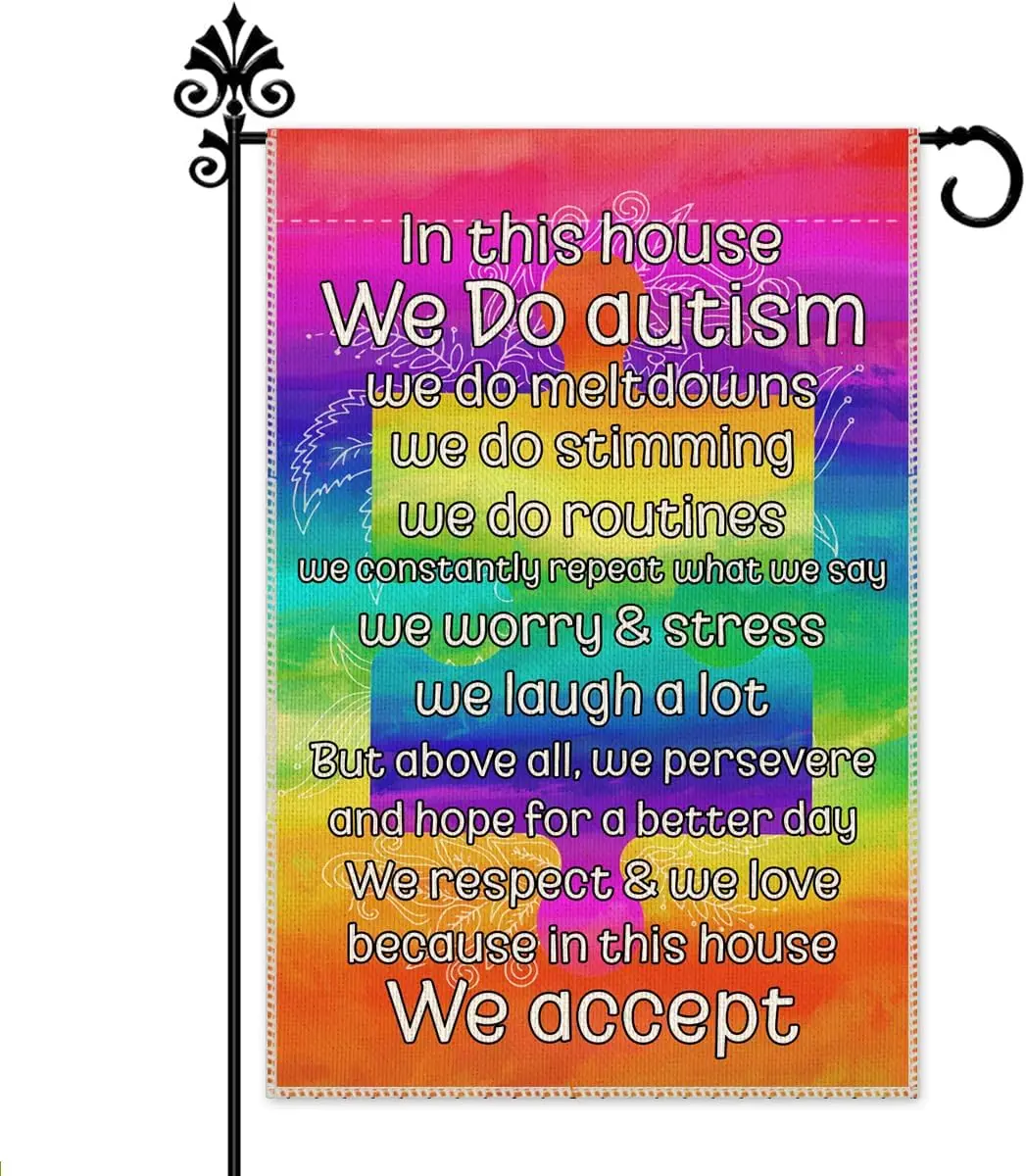 Hafhue In This House We Do Autism Garden Flag, 12 x 18 Inch Double Sided Autism Acceptance Yard Garden Lawn Patio Court Deco zzo