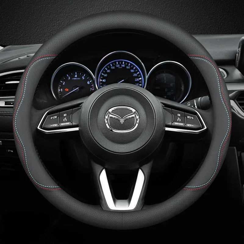 Leather Car Steering Wheel Cover for Mazda 2 3 5 6 CX90 BT-50 CX-60 CX-4 CX5 CX9 CX7 CX3 CX70 CX80 CX50 MX5 MX50 Accessories