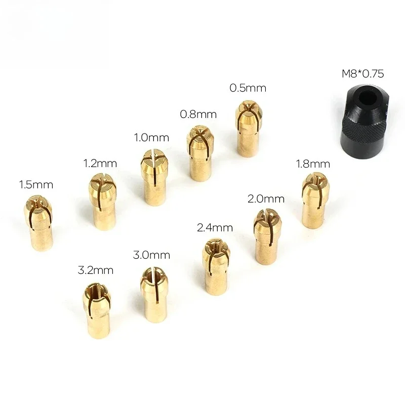 Mandrin à pince en laiton pour Mini perceuse, pour outil rotatif Dremel 0.5-3.2mm en laiton et écrou pour ensemble d'accessoires Dremel 11 pièces/lot