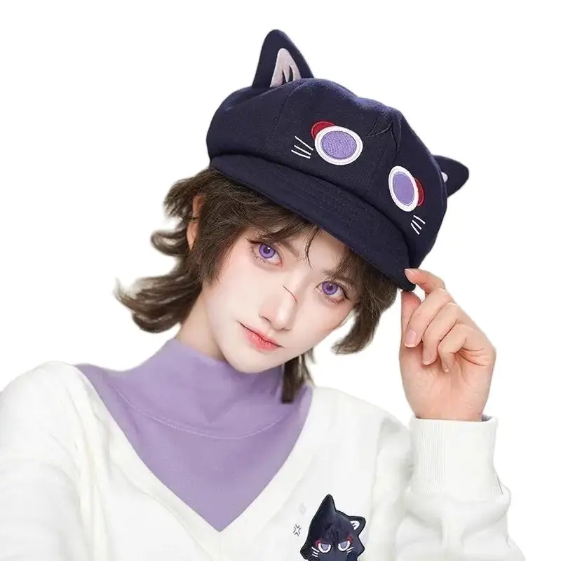 Game Genshin Impact Scaramouche Beret Cat Cosplay Octagonal Cap Unisex Kids Adult Cute Cat Ear Wanderer Balladeer Hat dropship