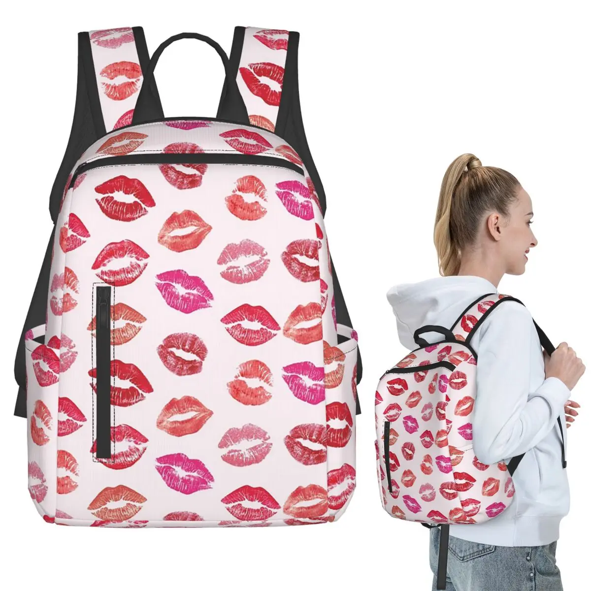 

Cute Pink Boho Lip Kiss Backpack Student BookBag Children School Bag Laptop Shoulder Bags Men Women