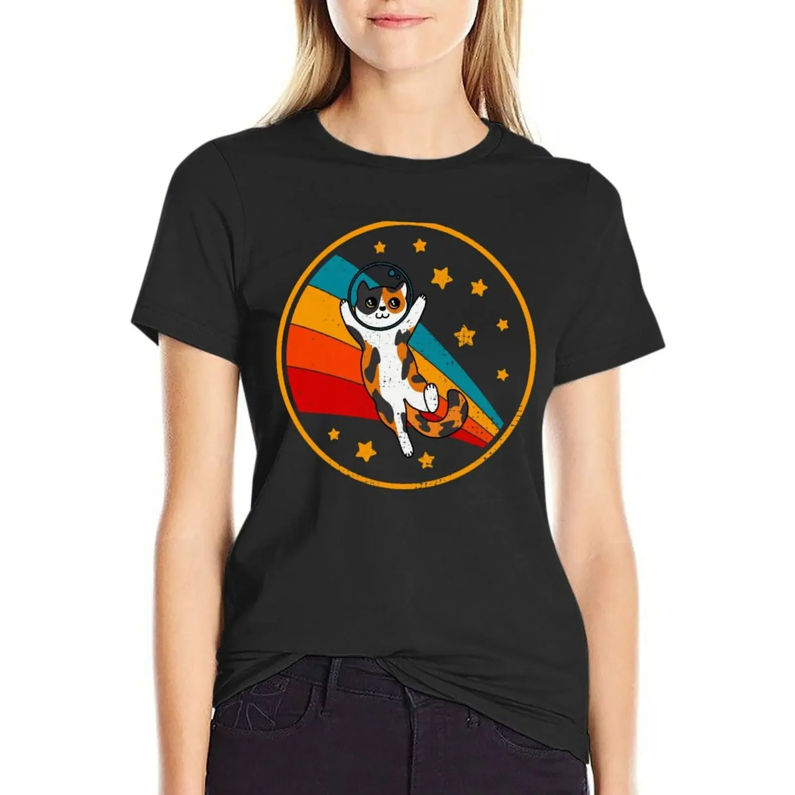 

Cute Vintage Calico Cat Retro Space Cat T-Shirt animal prinfor funny funnys tshirts woman