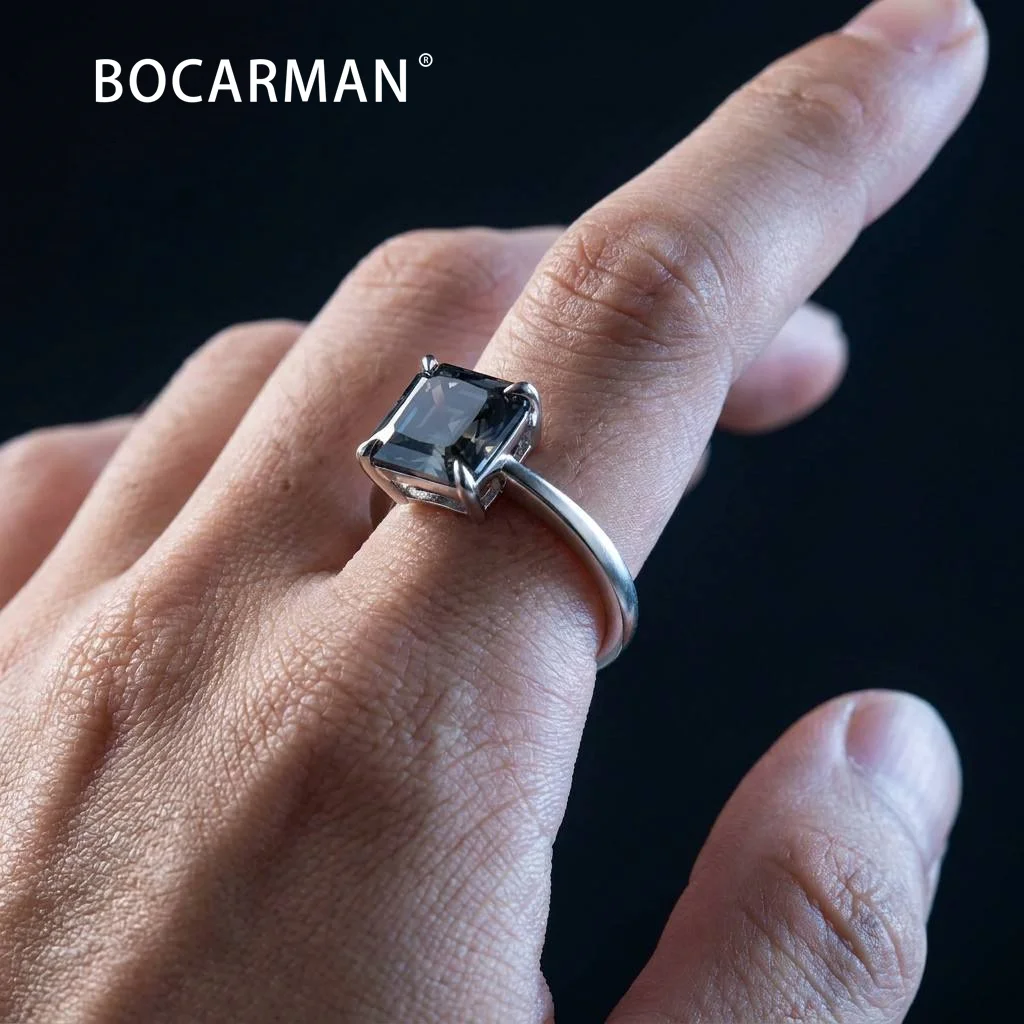 BOCARMAN Asscher Cut Moissanite Ring S925 Silver Colorful Gemstone Art Deco Band Radiant Jewelry for Her