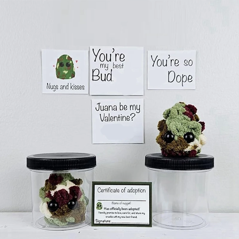 Adopt A Weed Nugget Plushie, Adopt A Weed Nugget Plush With Bowl And Encouragement Cards, Handmade Plush Stuffed Toys