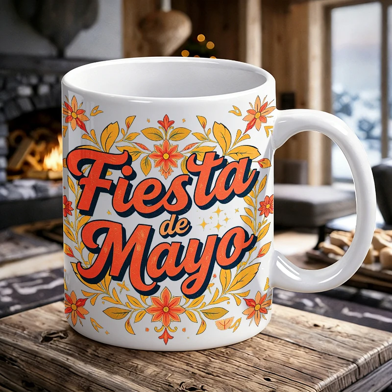 

Cinco de Mayo Themed Coffee Mug Bright Floral Fiesta Ceramic Tea Cup, coffee cup, milk cup, gift for friends, fade-resistant