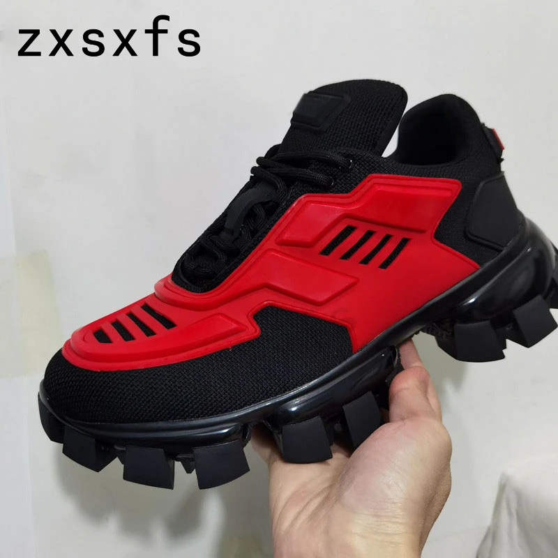 Zapatillas de malla con suela Ridged para hombre, zapatos informales de pasarela, Color negro, zapatillas de fondo grueso, zapatos para caminar