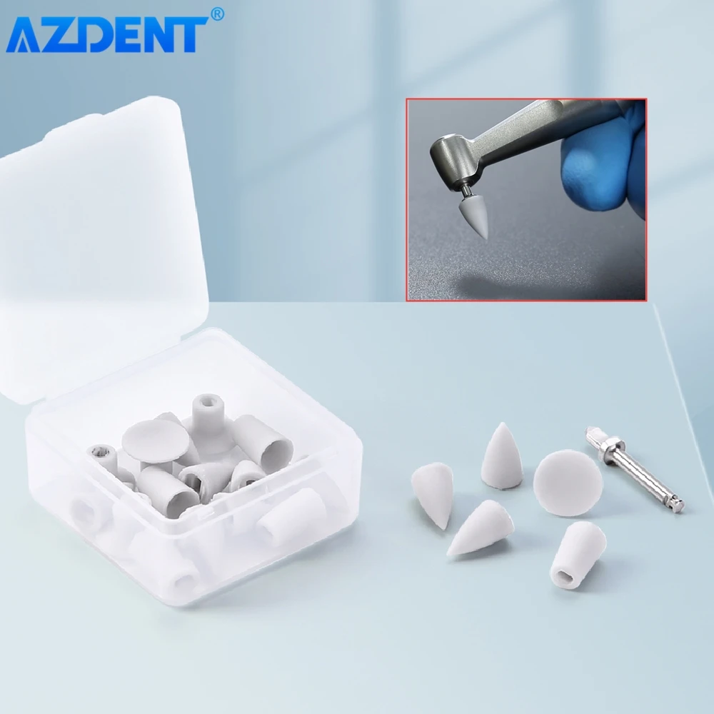 

AZDENT 20PCS Dental Composite Finishing Polisher Silicon Particle Polishing Head Cup with Mandrel CA 2.35mm Dentistry Tool