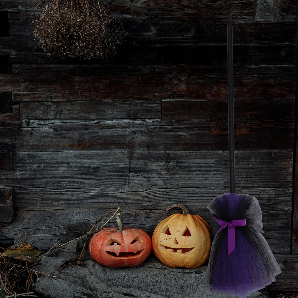 

2 шт., метла ведьмы на Хэллоуин, реквизит для косплея, реалистичный пластиковый декор для вечеринок, аксессуары, уникальный фиолетовый дизайн