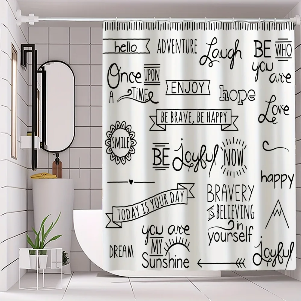 祝福文字柄-洗える-防汚-シャワーカーテン-シャワーヘッド-防水-ポリエステル-バスカーテン-ホームデコレーション用