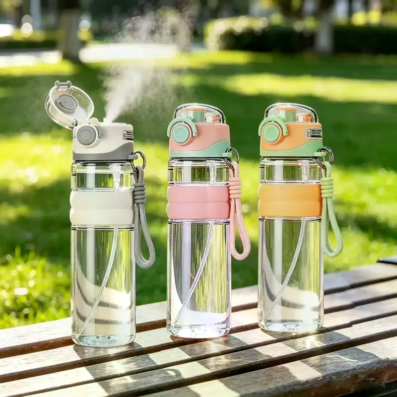 Spray Water Bottle 800ml Leak-Proof Portable Sports Cup Outdoor Travel Fitness Cycling Summer Cooling No Drip Refresh