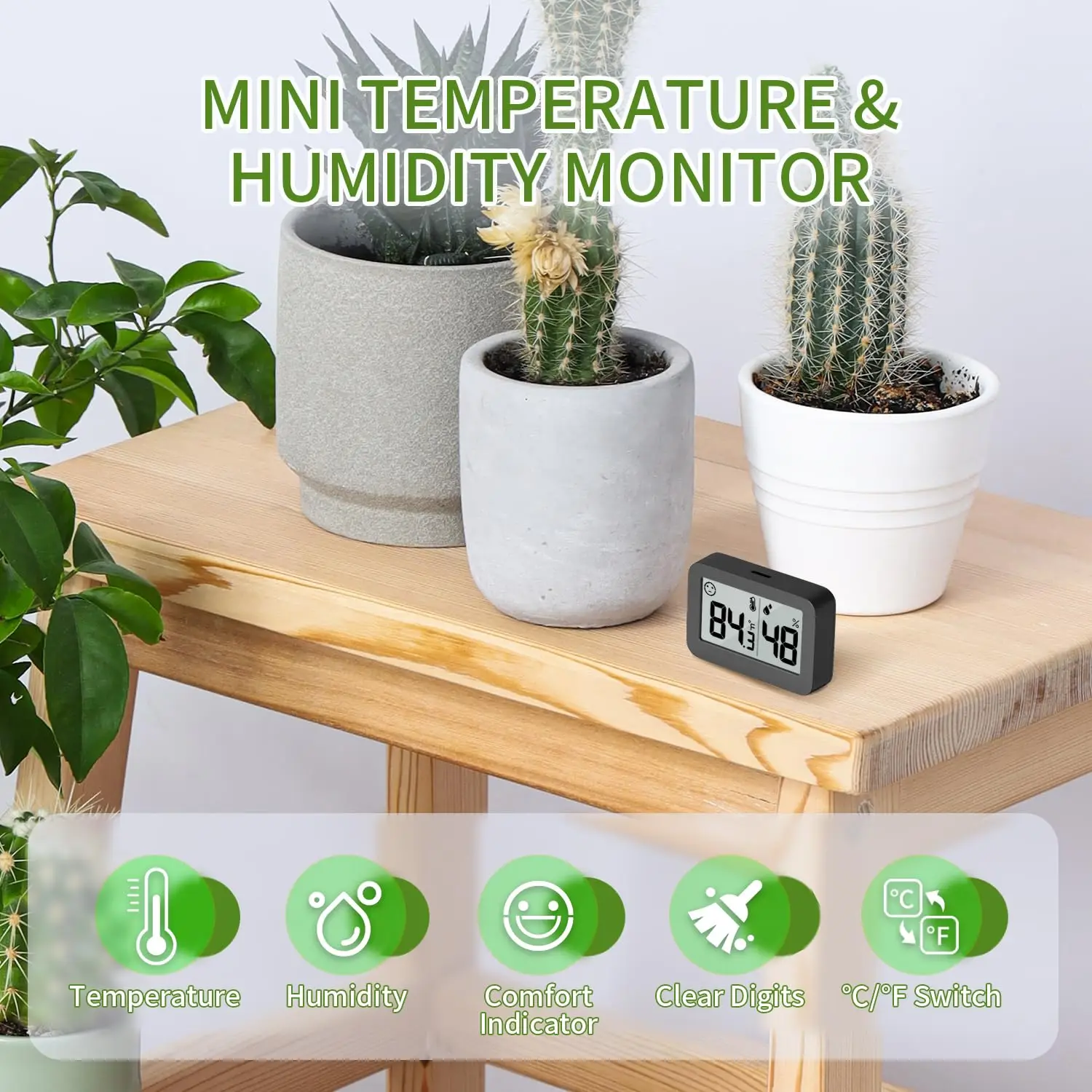 Mini Higrômetro Termômetro Interno com ℃ / ℉   Sensor Digital de Umidade para Estufa, Quarto de Bebê, Adega e Armário