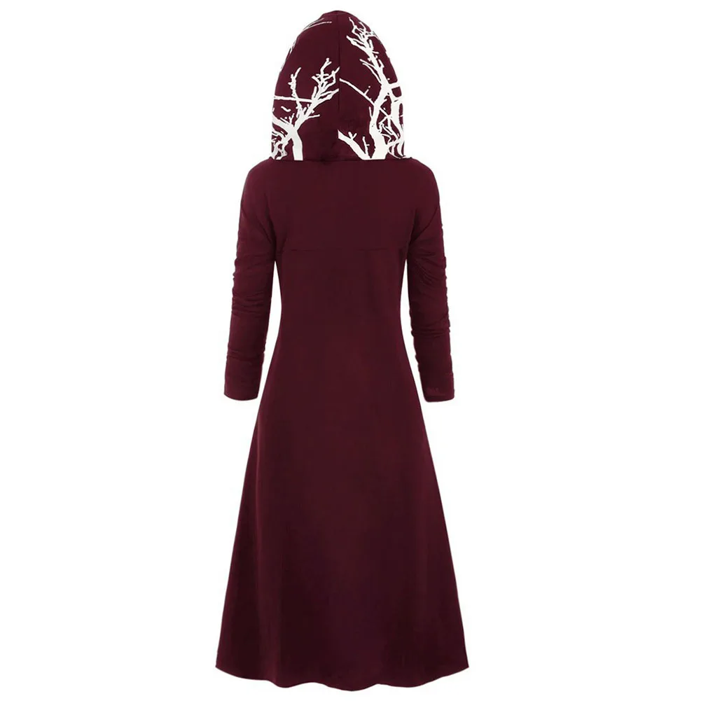 

Casual Women's Loose Coat Dress Gothic Hoodie Style Long Sleeve with Irregular Hemline Suitable for Autumn and Winter