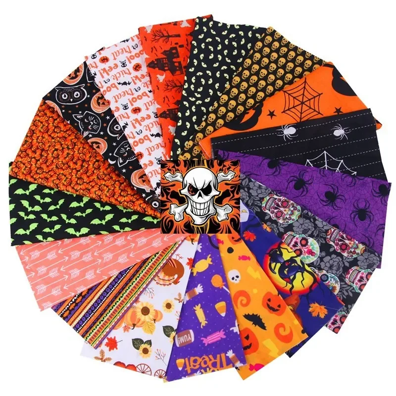 10 adet noel cadılar bayramı serisi DIY çiçek kumaş baskılı pamuk dikiş kapitone kumaş Patchwork el yapımı malzeme 20x25cm için