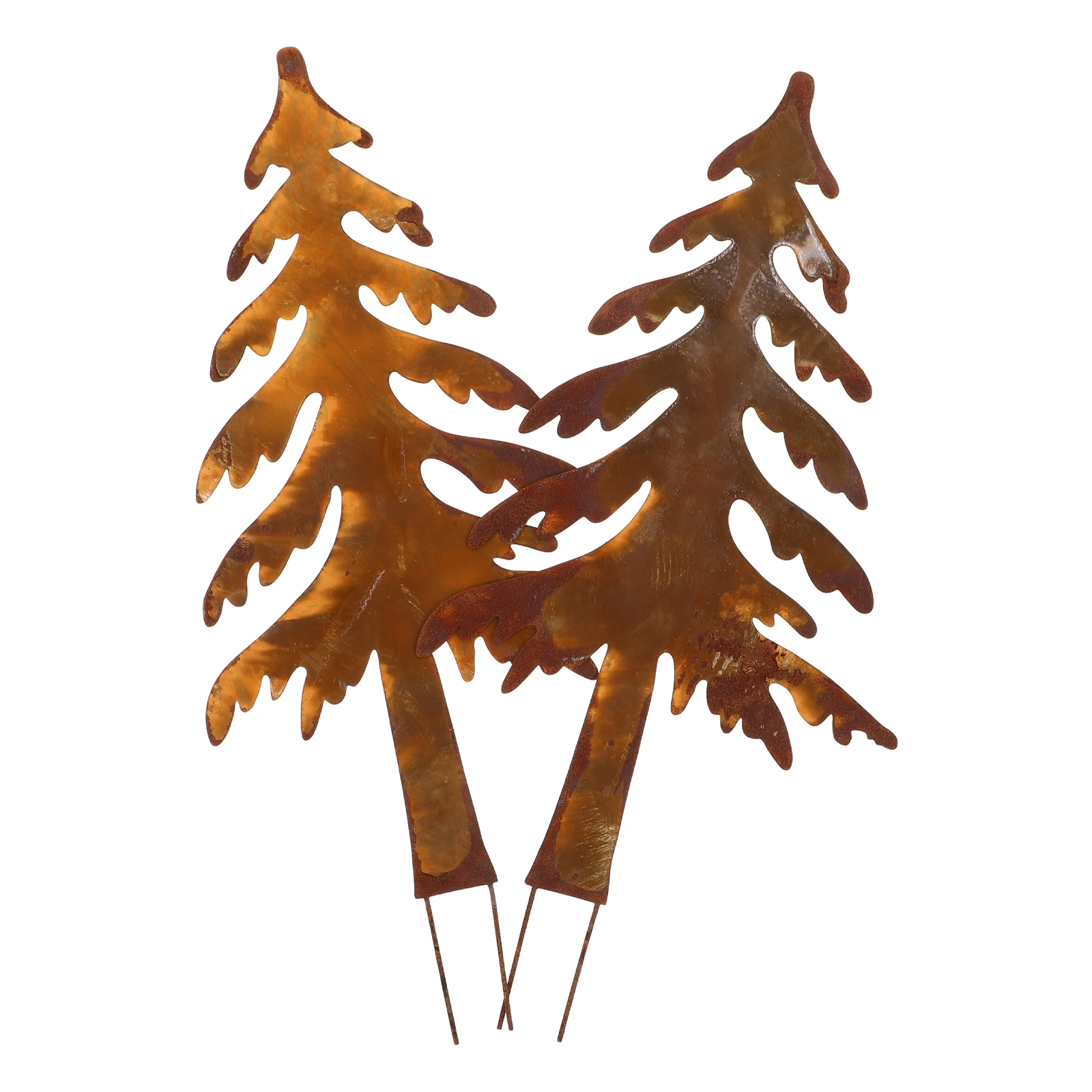 

2 Pcs Metal Wrought Iron Ornaments Christmas Garden Stakes Decoration Plug Rust Decorations Household Rusty