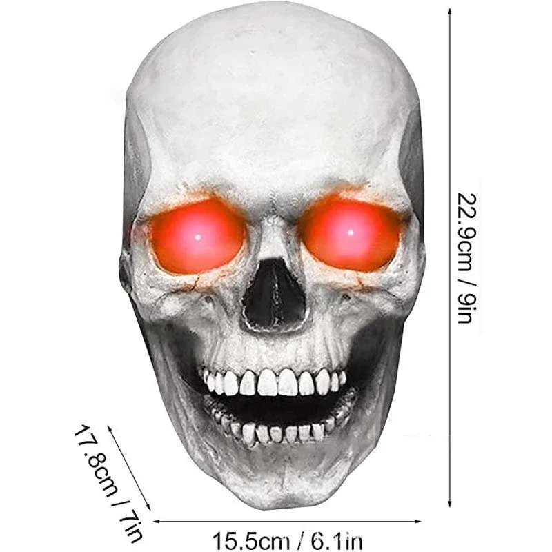 Glowing Green Eyes Full Head Skull Mask with Movable Jaw for Halloween and Horror Costumes - Spooky and Scary Mask Creativity