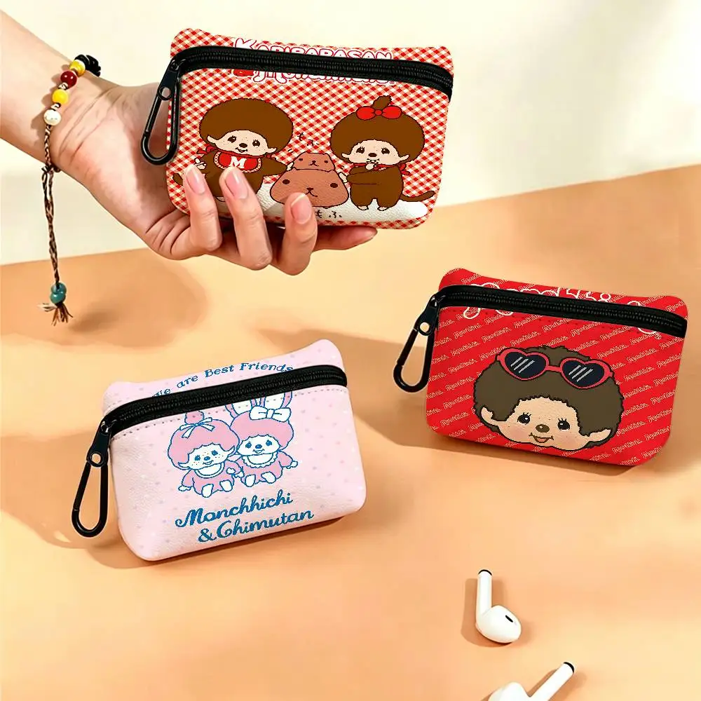 Cartoon Lawaii Anime M-Monchhichi Waterproof Oxford Cloth Zipper Wallet Portable Hanging Small Coin Purse For Travel