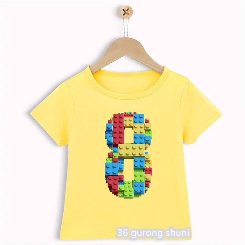 T-Shirt For Boys Building Blocks Birthday Digital Print Tshirt Custom Name Cute Kids Clothes White Tshirt Tops Drop Shipping