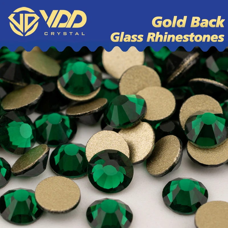 VDD 022 Emerald High Quality SS4-SS20 Glass Rhinestones Crystal Gold Flatback Strass Stones For DIY Nail Art Crafts Accessories