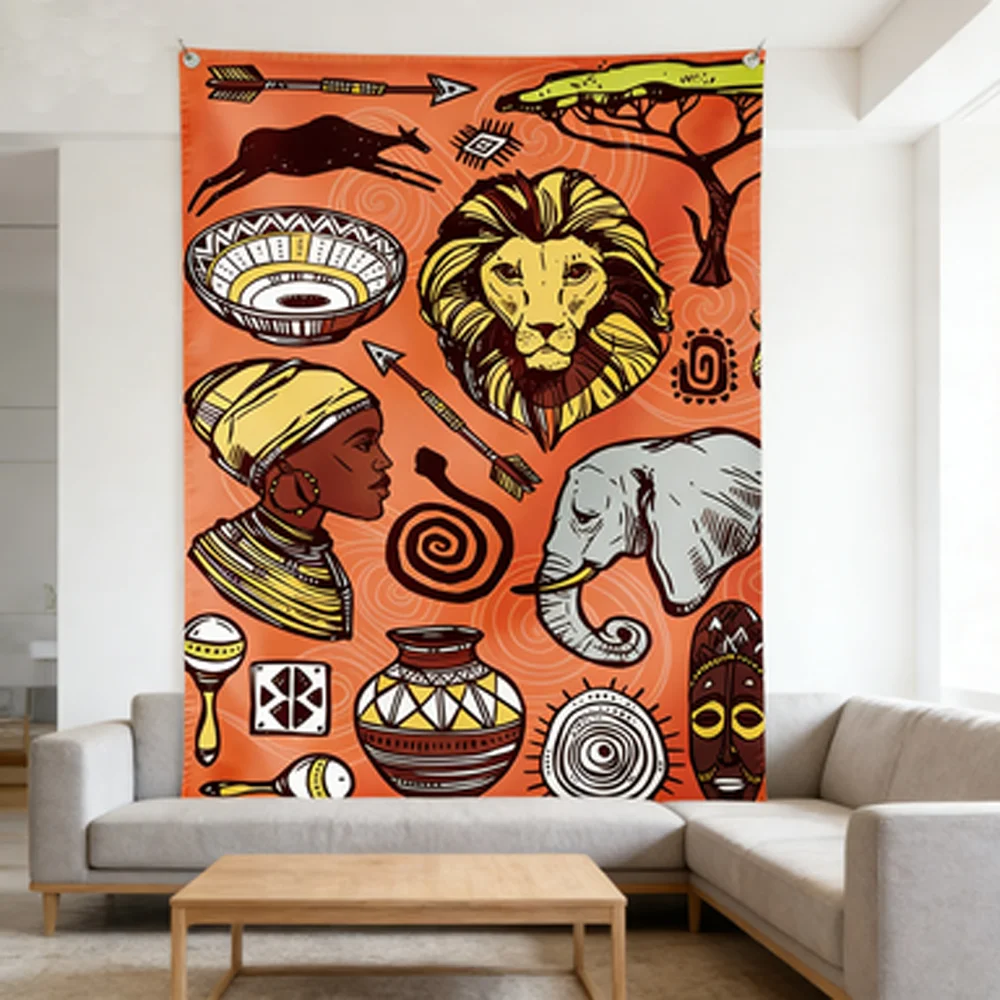 Ethnic African Drum Music Tapestry Wall Hanging Home Decor Bed & Living Room Percussion Instrument Style Decor
