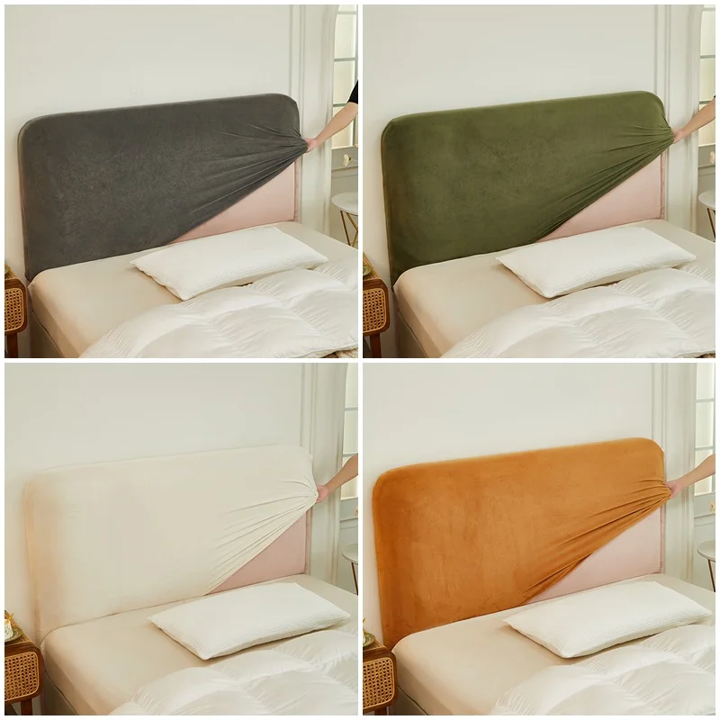 

Stretch Bed Headboard Cover Luxury Soft Velvet Bed Head Slipcovers All-inclusive Solid Color Bedside Dust Protector Covers