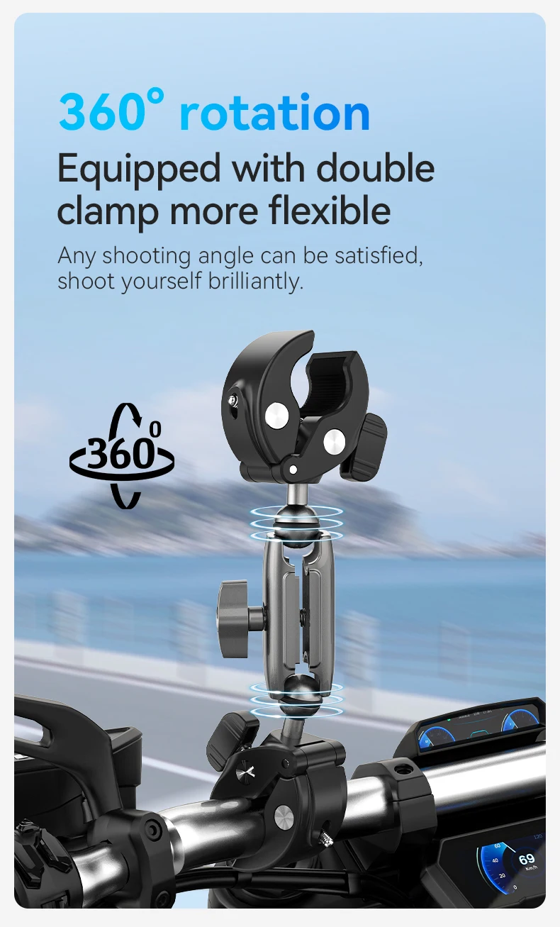 TELESIN Motorrad Fahrrad Einbeinstativ Fahrrad Lenker Panorama Halterung Unsichtbare Selfie Stick Halterung für GoPro Hero DJI Insta360 – Detail 5
