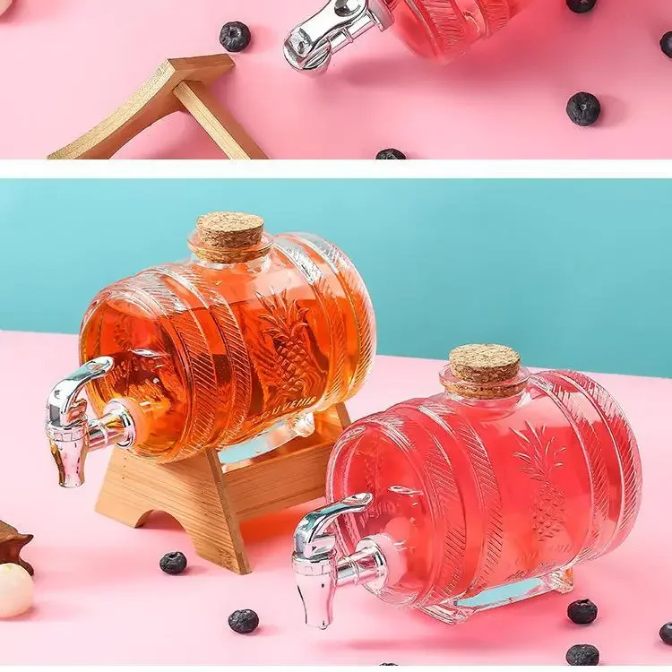 Glass Soda Dispenser with Spout Refillable Beverage Jug Leakproof Wine/Fruit Jar Fridge Juice Dispenser Cold Brewing Tea