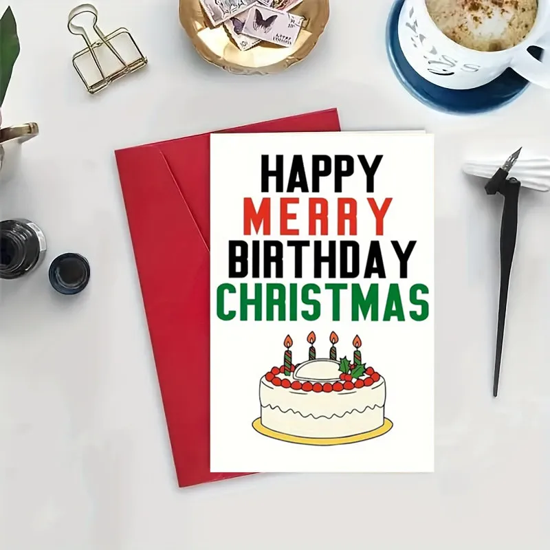 1PC Funny Happy Birthday Card Merry Christmas Cards December Birthday Gift Greeting card With Envelope