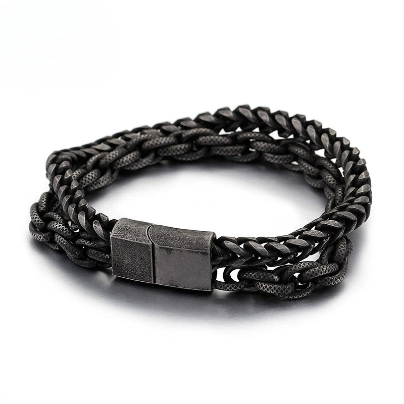 

Men Simple Classic Elegant Fashionable Double-Layer Stainless Steel Bracelet Magnetic Buckle Chain Casual Party Jewelry Gift