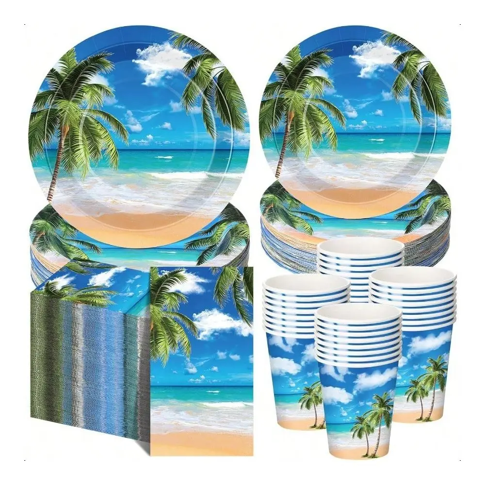 

Pcs Tropical Beach Party Decoration Summer Paper Plates Napkins And Cups Hawaiian Tableware Set For Birthday Pool Summer Shower